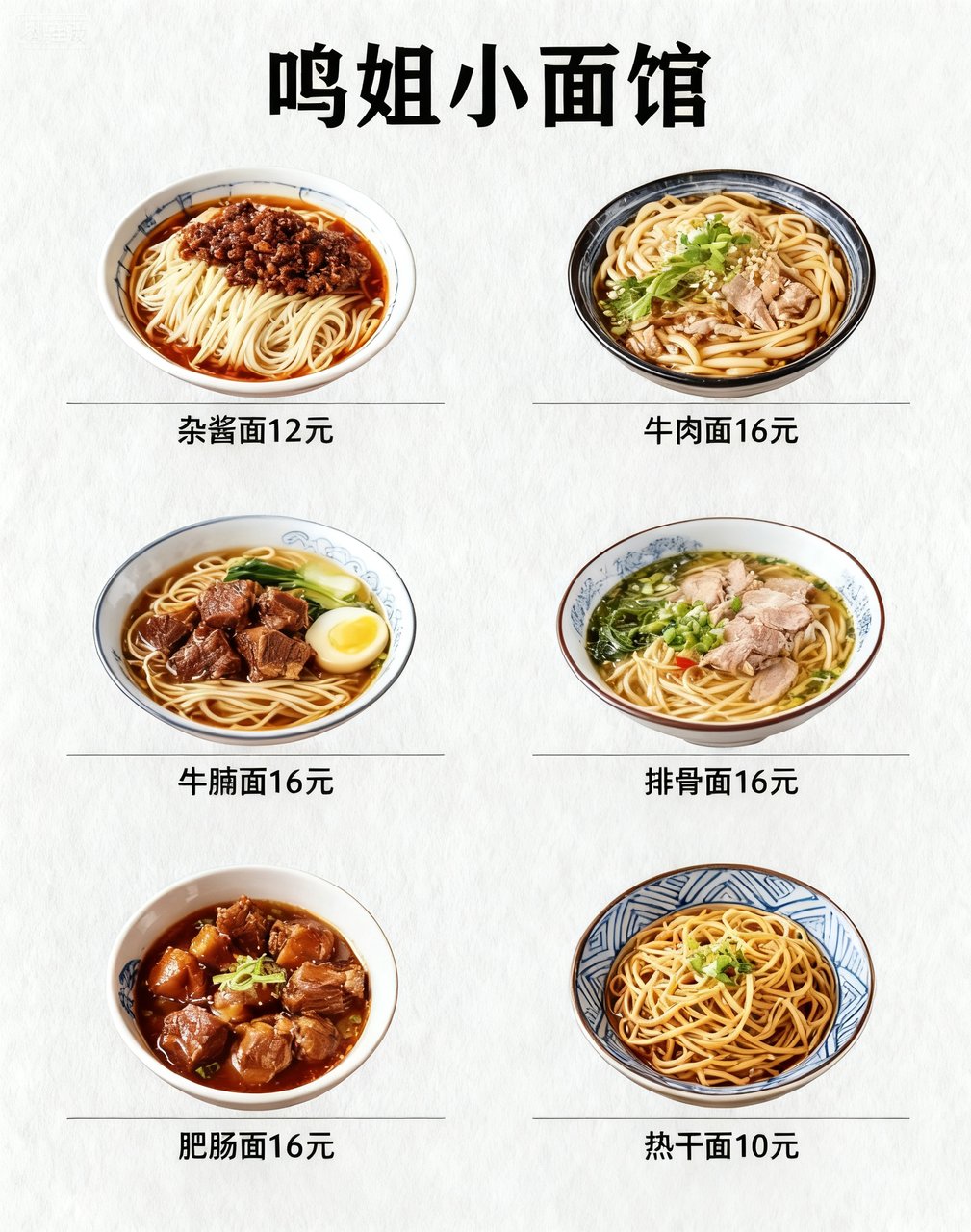 菜单价格表